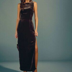 Reformation Romy Velvet Dress Brown - Size 4